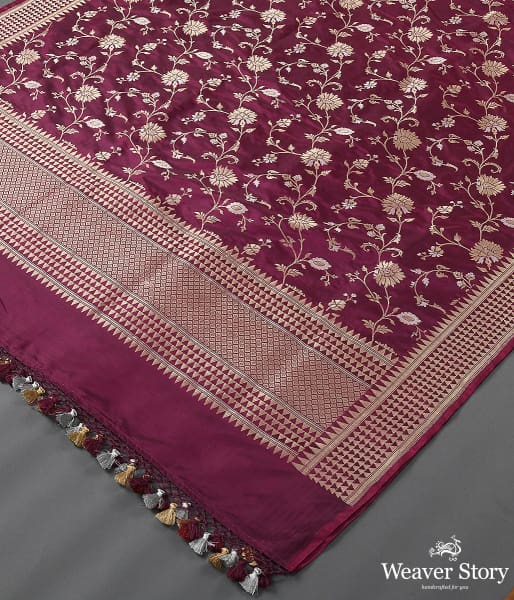 Handwoven Wine Banarasi Cutwork Jangla Dupatta