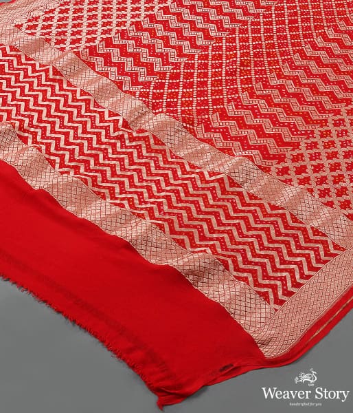 Handwoven Red Banarasi Bandhej Dupatta