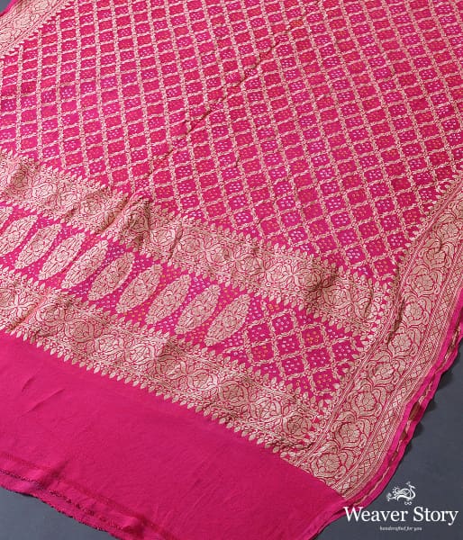 Handwoven Pink Banarasi Bandhej Dupatta