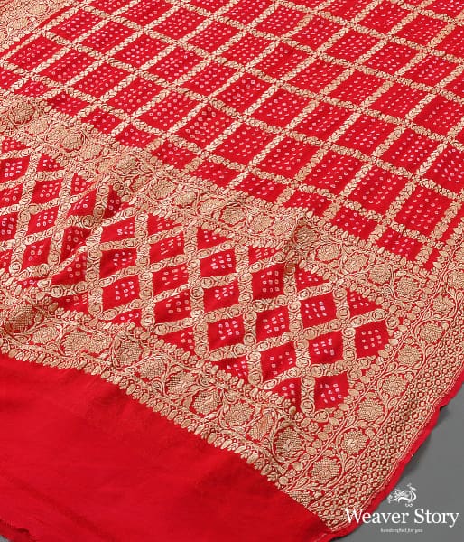 Handwoven Red Banarasi Bandhej Dupatta