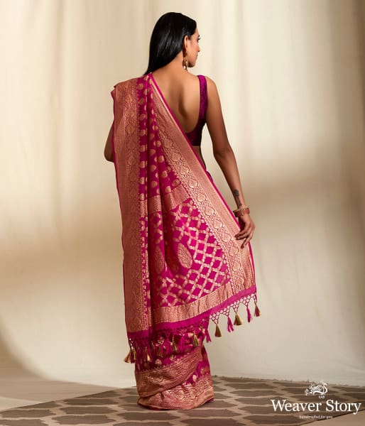 Handwoven Pink Banarasi Georgette Saree