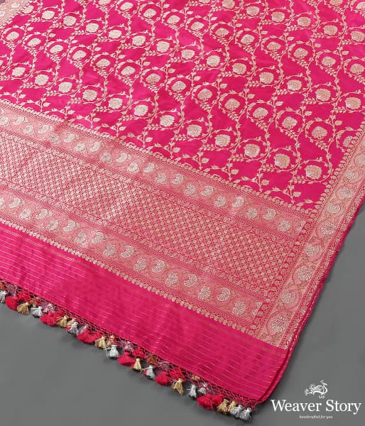 Handwoven Pink Kadhwa Jangla Dupatta with Floral Border