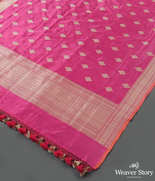 Handwoven Pink Banarasi Kadhwa Booti Dupatta
