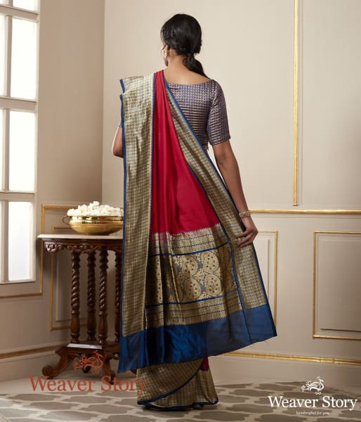 Handwoven Red Pashmina Saree