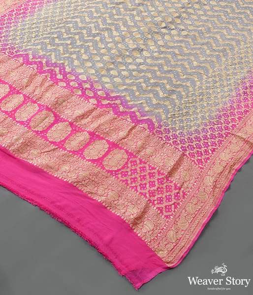 Handwoven Pink Grey Banarasi Bandhej Dupatta