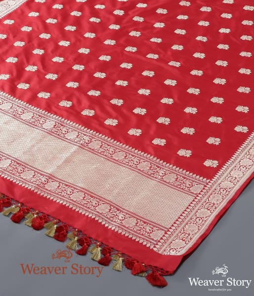 Handwoven Red Banarasi Dupatta with Kadhwa Gulaab Boota