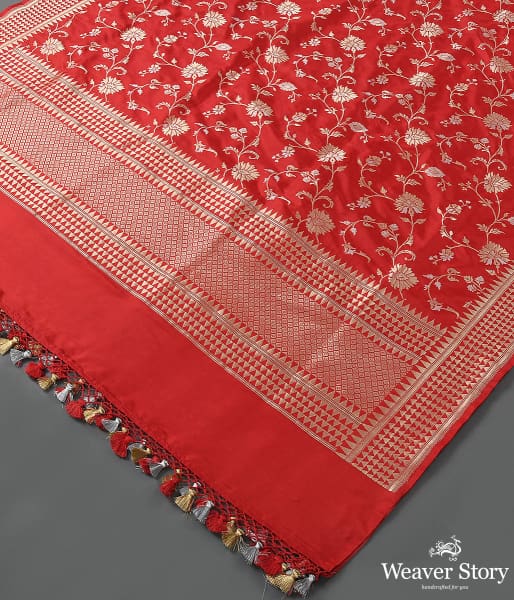 Handwoven Red Banarasi Cutwork Jangla Dupatta