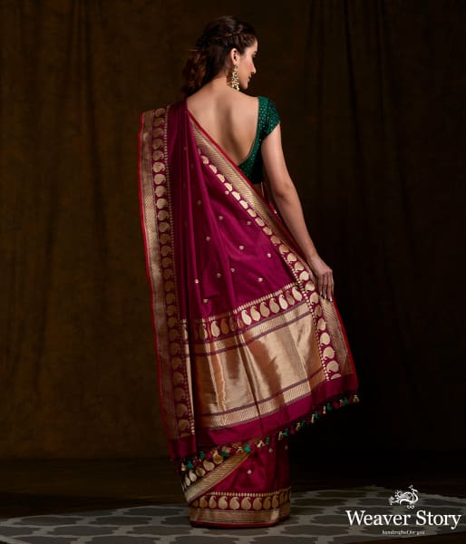 Handwoven Purple Dual Tone Paisley Border Saree