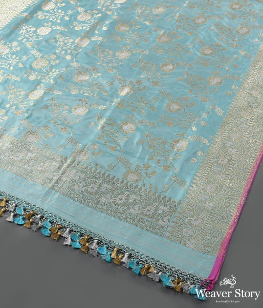 Handwoven Light Blue Kadhwa Jangla Dupatta with Sona Rupa Zari