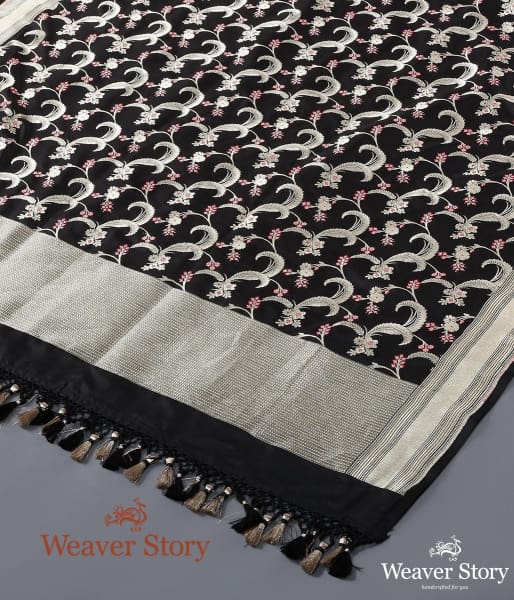 Handwoven Black Katan Silk Meenakari Jangla Dupatta