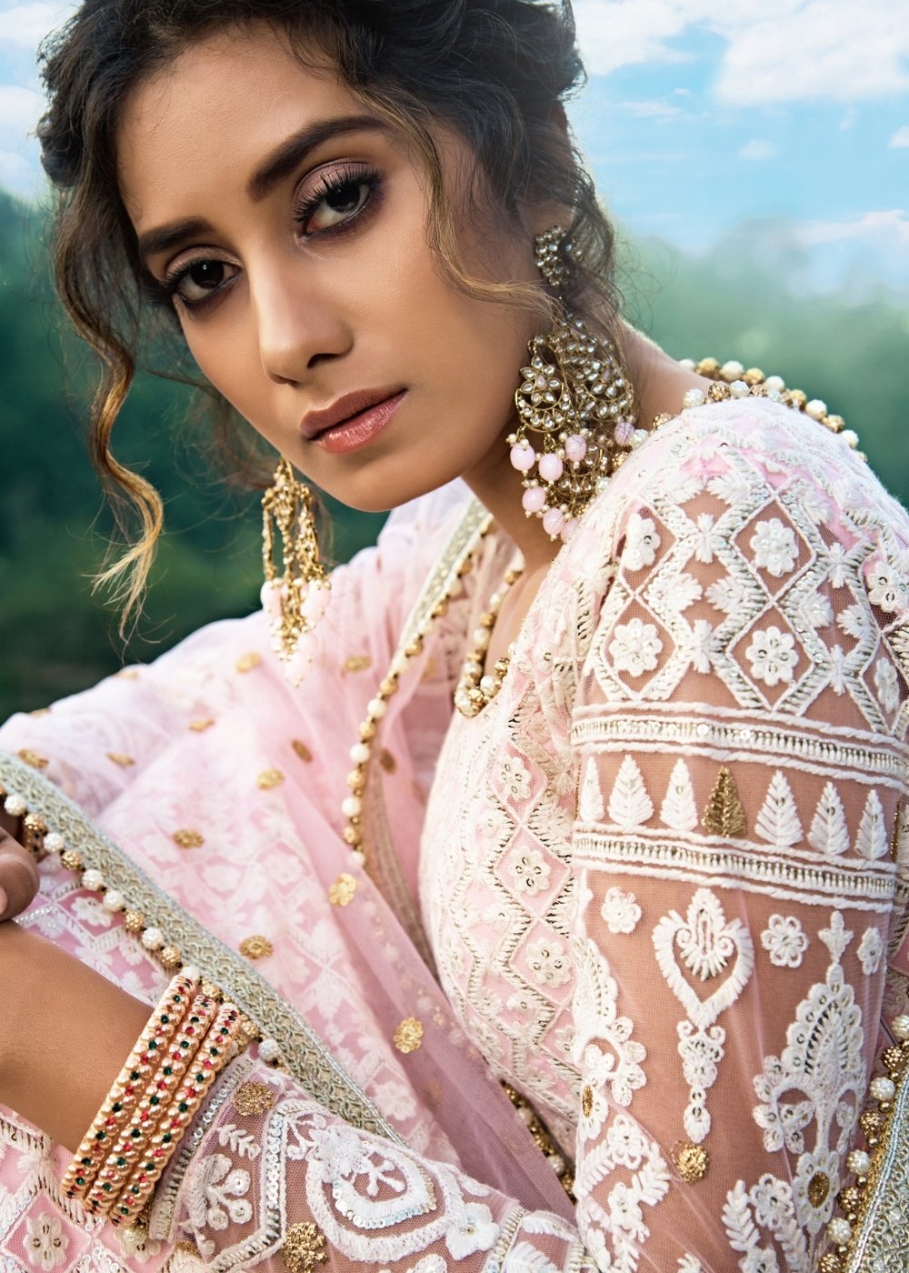 Pale Pink Designer Soft Net Lehenga Choli with Sequins, Thread & Zari work