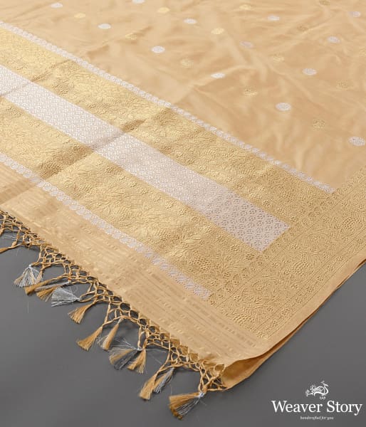 Handwoven Golden Beige Kadhwa Booti Dupatta with Floral Border