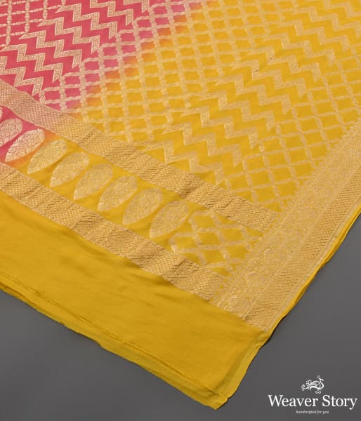 Handwoven Yellow and Pink Ombre Dyed Dupatta
