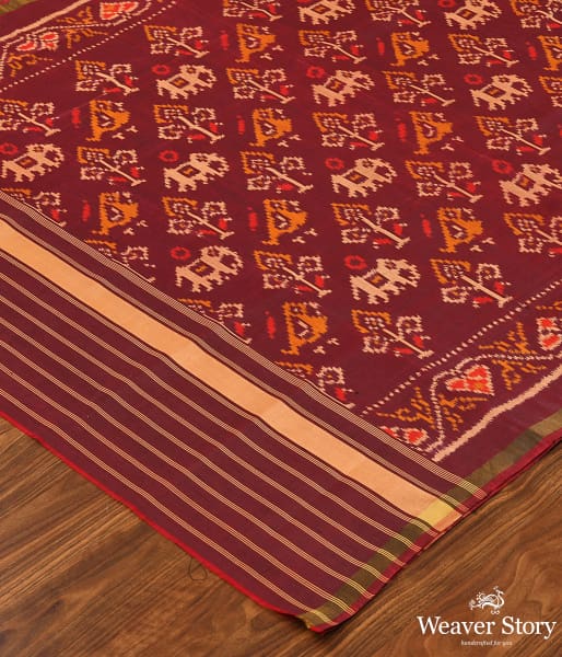 Handwoven Single Ikat Patola Dupatta in Mahroon