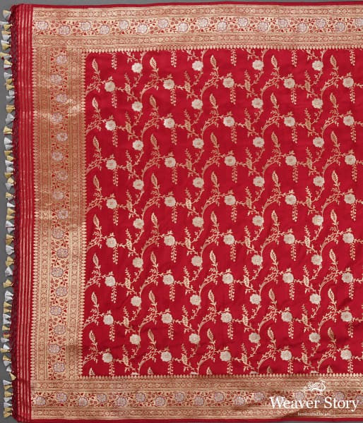 Handwoven Red and Rani Dual Tone Sona Rupa Kadhwa Jaal Dupatta