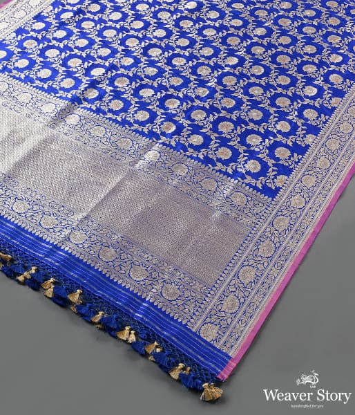 Handwoven Blue Sona Rupa Kadhwa Jangla Dupatta with Meenakari