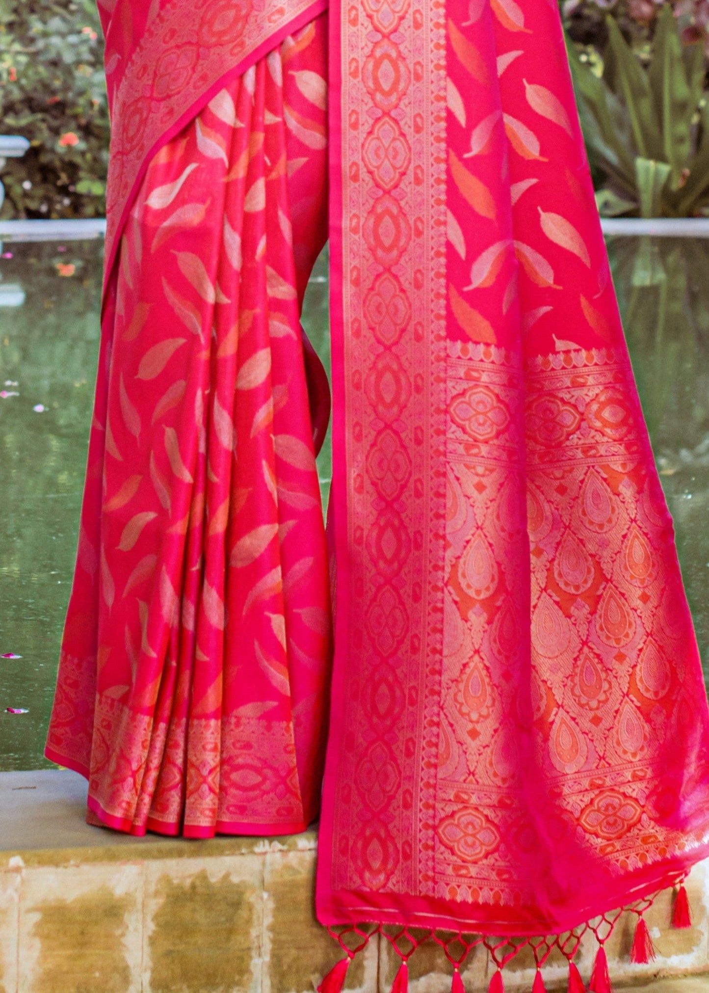 Hot Pink Zari Woven Silk Saree