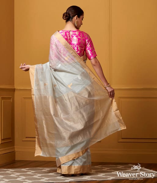 Handwoven Grey Bird Motif Saree