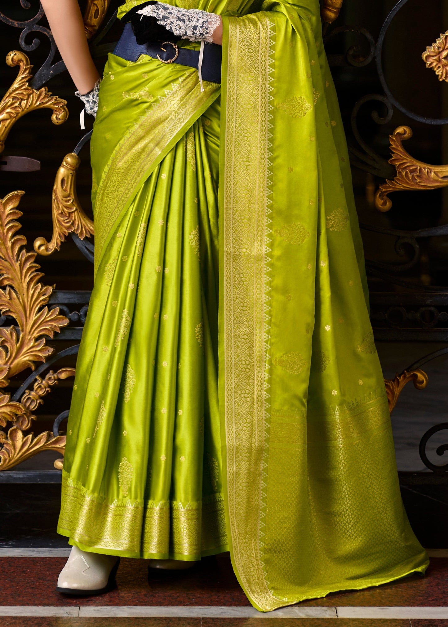 Volt Green Satin Mungha Silk Saree