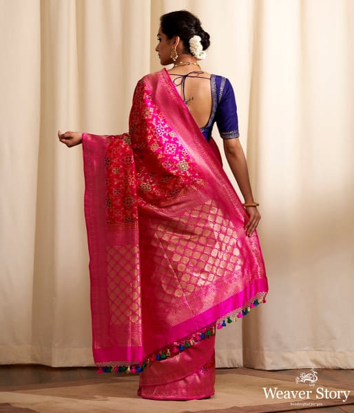 Handwoven Rani Pink Patola Saree