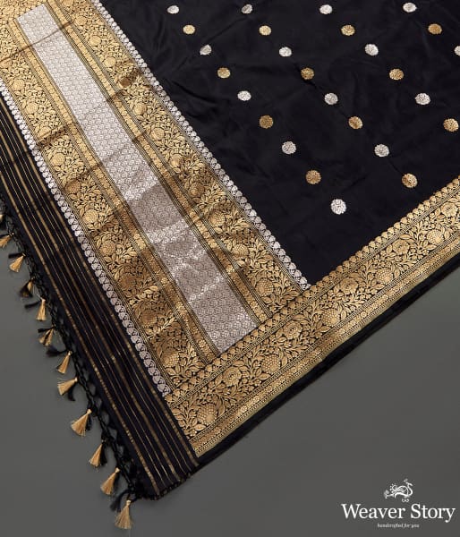 Handwoven Black Katan Silk Dupatta with Kadhwa Booti