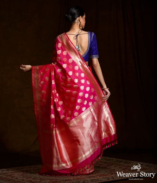Pink Fekwa Gold Zari Booti