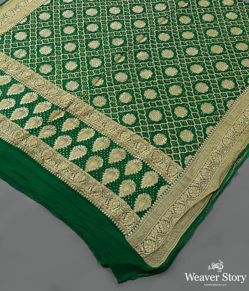 Handwoven Green Banarasi Bandhej Dupatta
