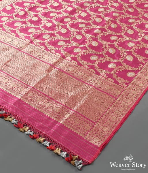 Handwoven Rose Pink Sona Rupa Kadhwa Jangla Dupatta