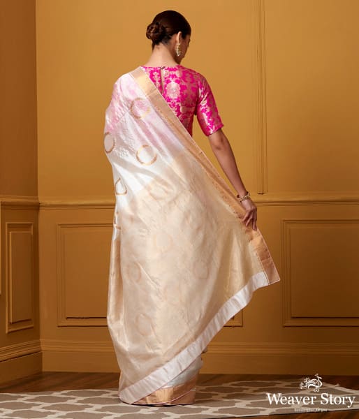Handwoven White Kangan Boota Silk Saree
