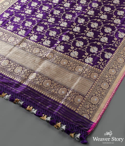 Handwoven Purple Kadhwa Jangla Dupatta with Sona Rupa Zari