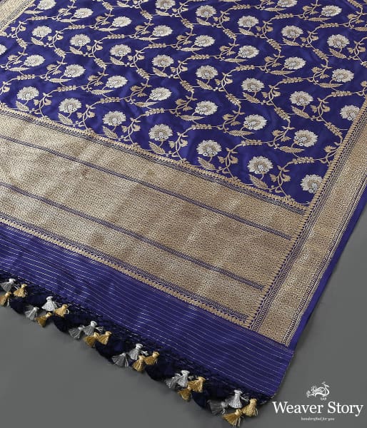 Handwoven Deep Blue Kadhwa Jangla Dupatta