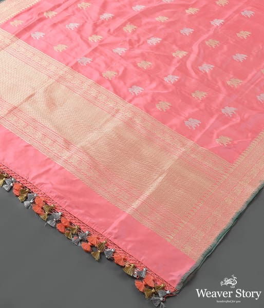 Handwoven Pink Banarasi Elephant Motif Dupatta