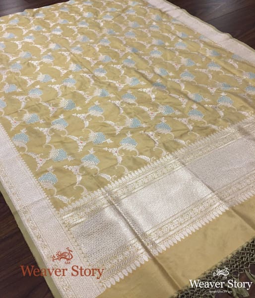 Handwoven Olive Meenakari Kadhwa Banarasi Dupatta