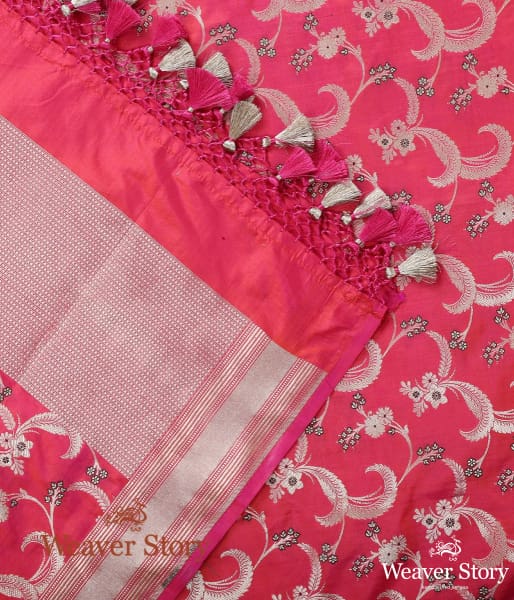 Handwoven Pink Katan Silk Cutwork Meenkari Jangla Dupatta