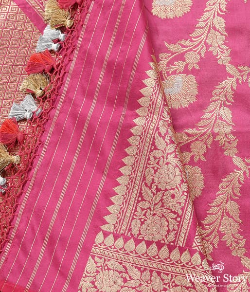 Handwoven Rose Pink Sona Rupa Kadhwa Jangla Dupatta