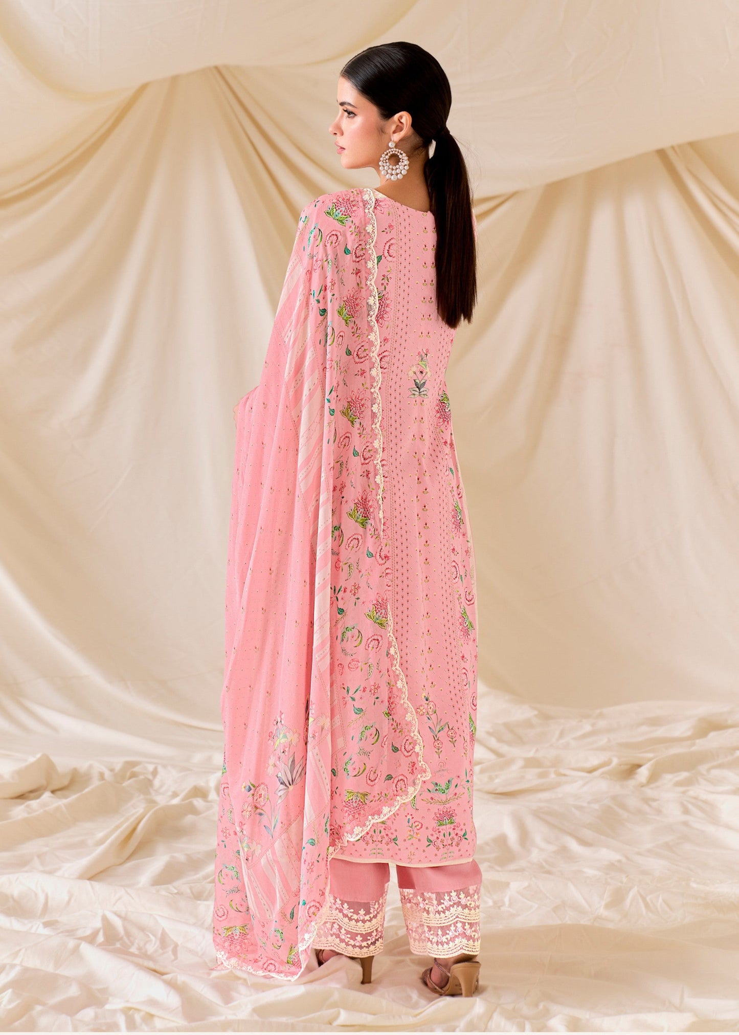 Pastel Pink Pure Muslin Salwar Suit with Dori Embroidery