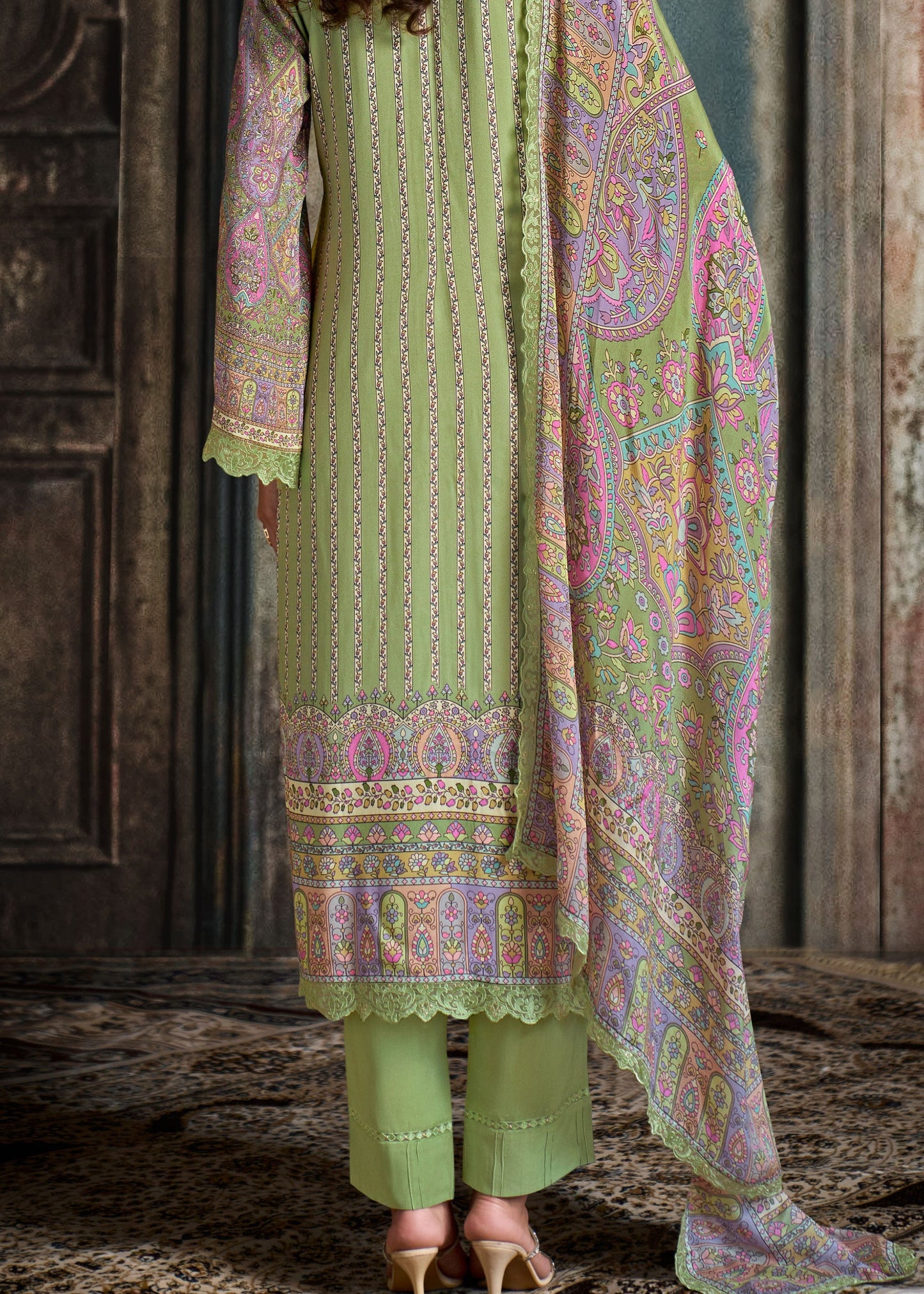 Pastel Green Pure Muslin Salwar Suits with Resham Embroidery