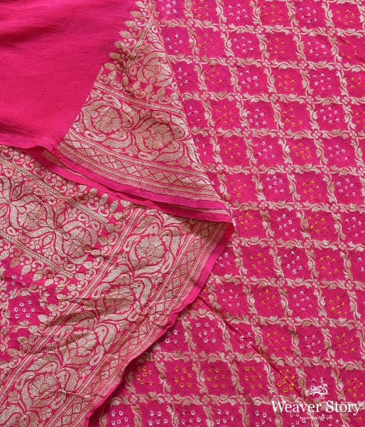 Handwoven Pink Banarasi Bandhej Dupatta