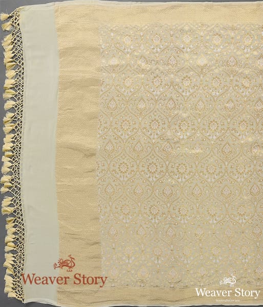 Handwoven Pale Green Sona Rupa Zari Banarasi Georgette Dupatta