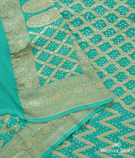 Handwoven Aqua Green Banarasi Bandhej Dupatta