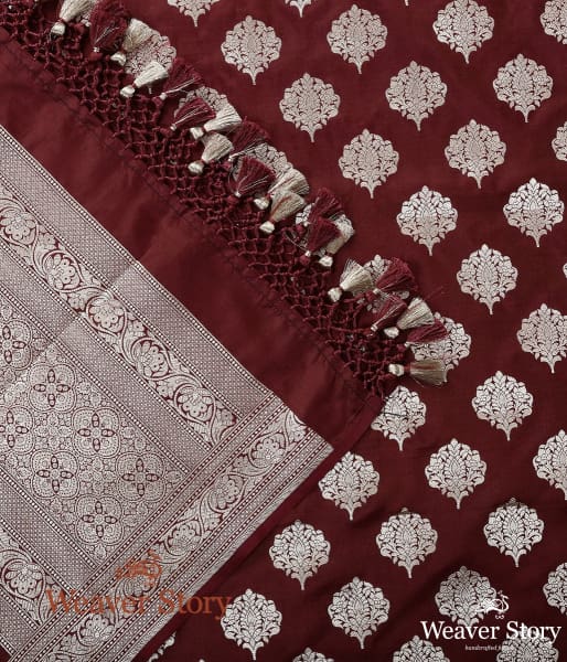 Handwoven Maroon Katan Silk Cutwork Booti Dupatta