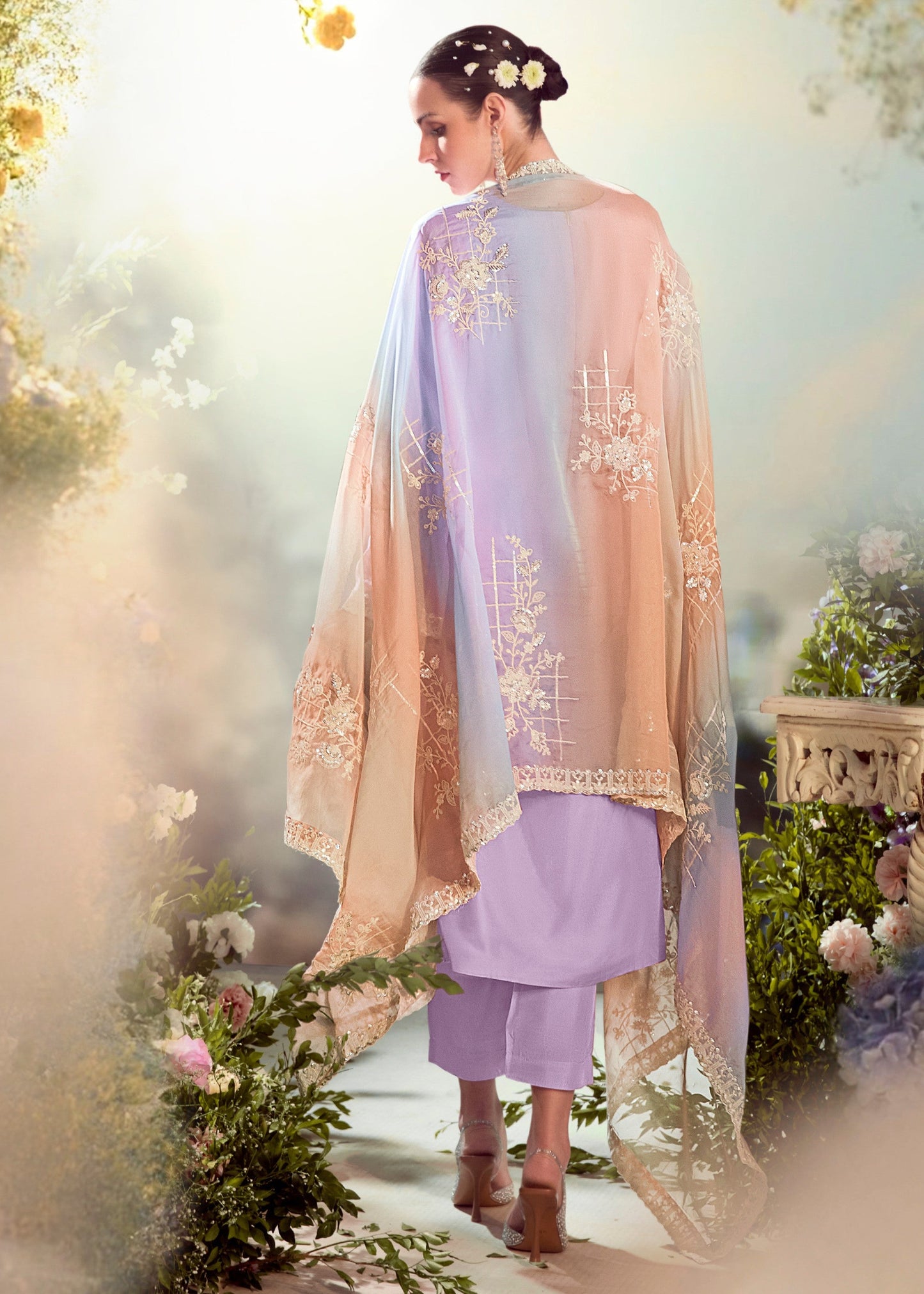 Pastel Lavender Modale Silk Salwar Suit with Embroidery