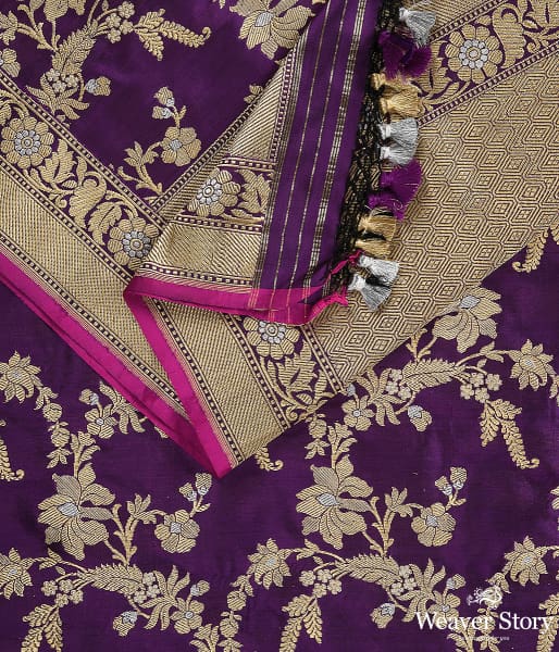 Handwoven Purple Kadhwa Jangla Dupatta with Pink Selvedge
