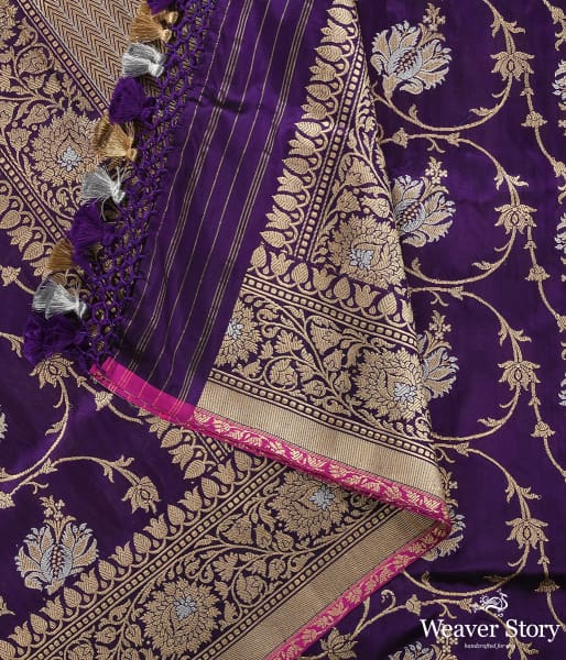 Handwoven Purple Kadhwa Jangla Dupatta with Sona Rupa Zari