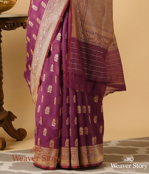 Handwoven Phalsa Color Banarasi Cotton Saree