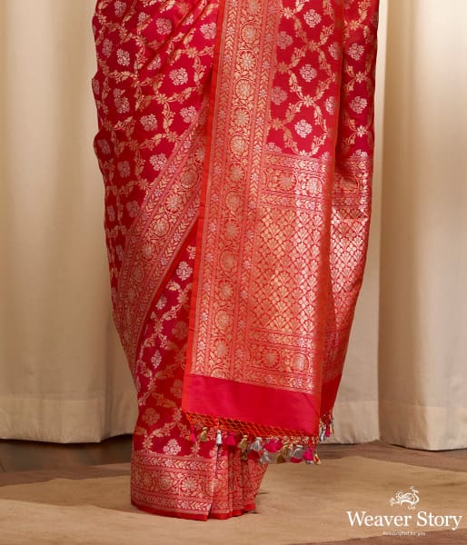 Hanwoven Pink Sona Rupa Cutwork Jangla Saree