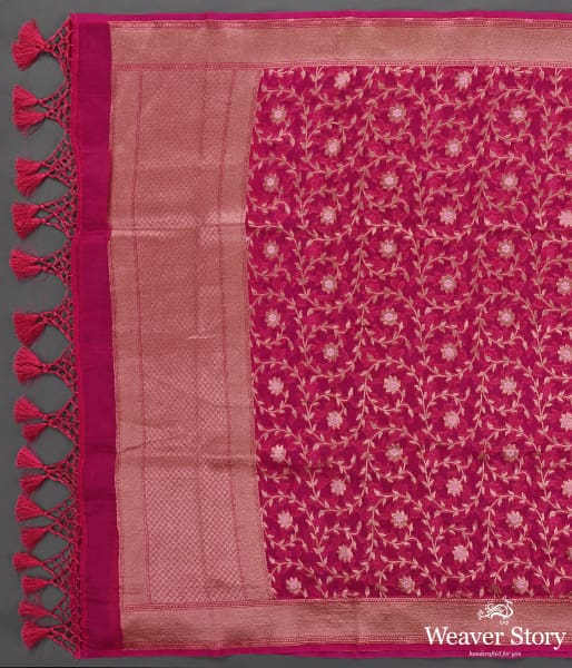 Handwoven Pink Organza Meenakari Jaal Dupatta