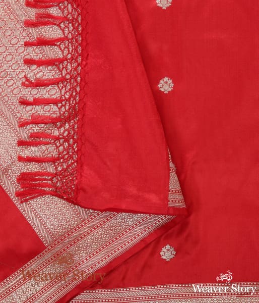 Handwoven Red Katan Silk Kadhwa Booti Dupatta