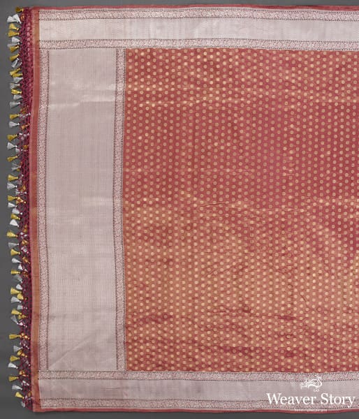 Handwoven Pink and Gold Silk Tissue Dupatta with Silver Zari