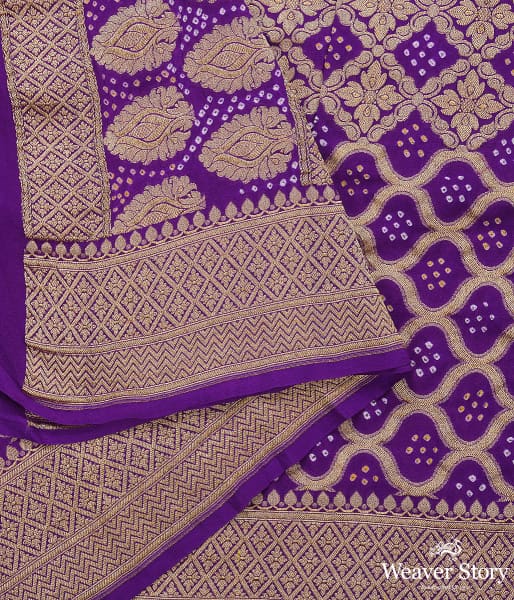 Handwoven Purple Banarasi Bandhej Dupatta
